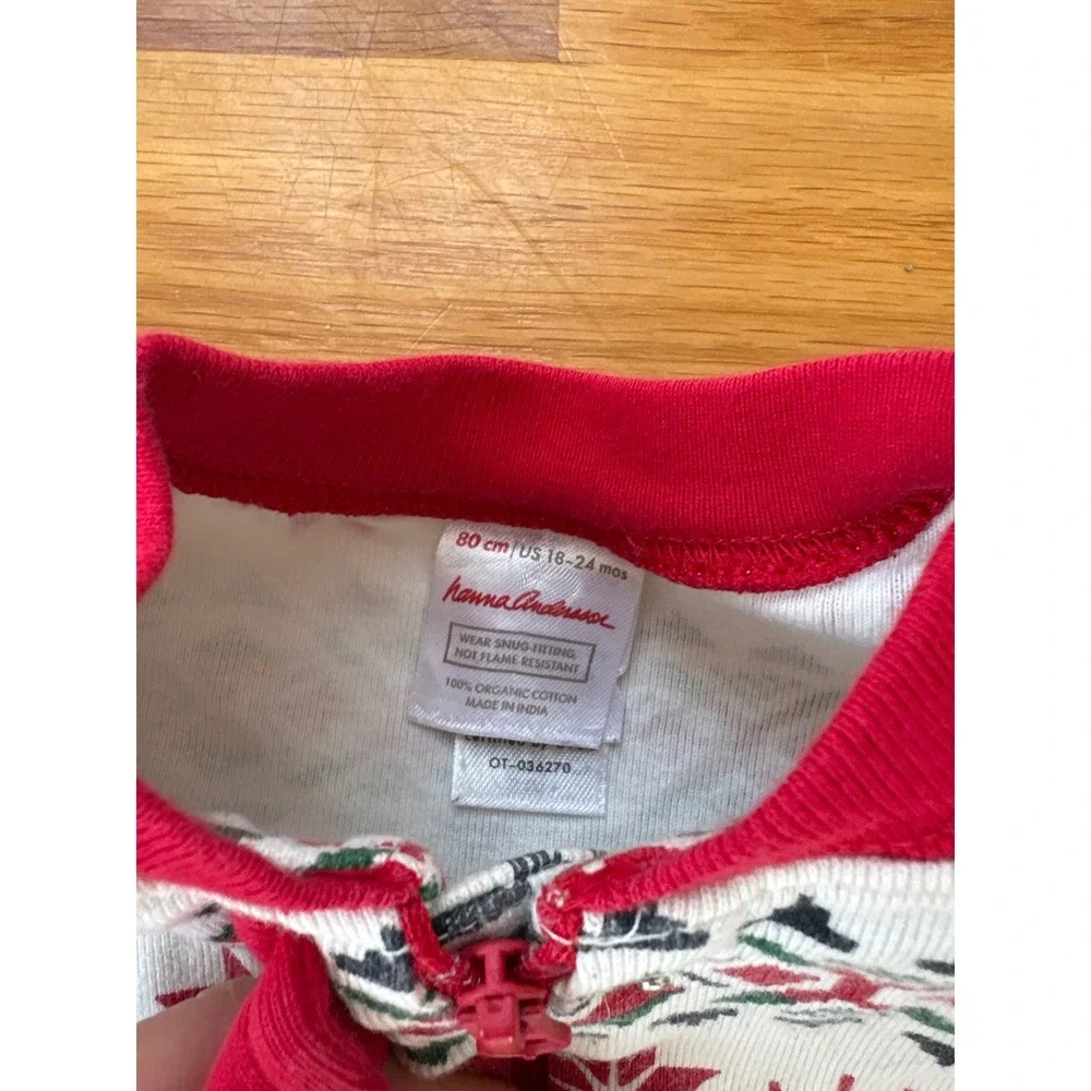 Hanna Andersson Reindeer Fair Isle Organic Cotton Sleeper Red White 18-24 Months